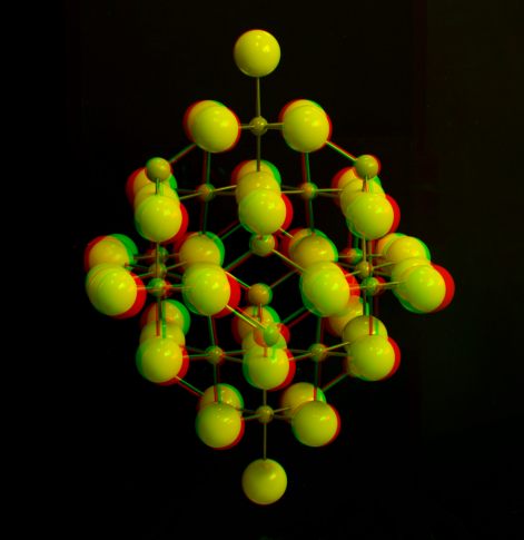 Anaglyph of a crystal structure model of spinel